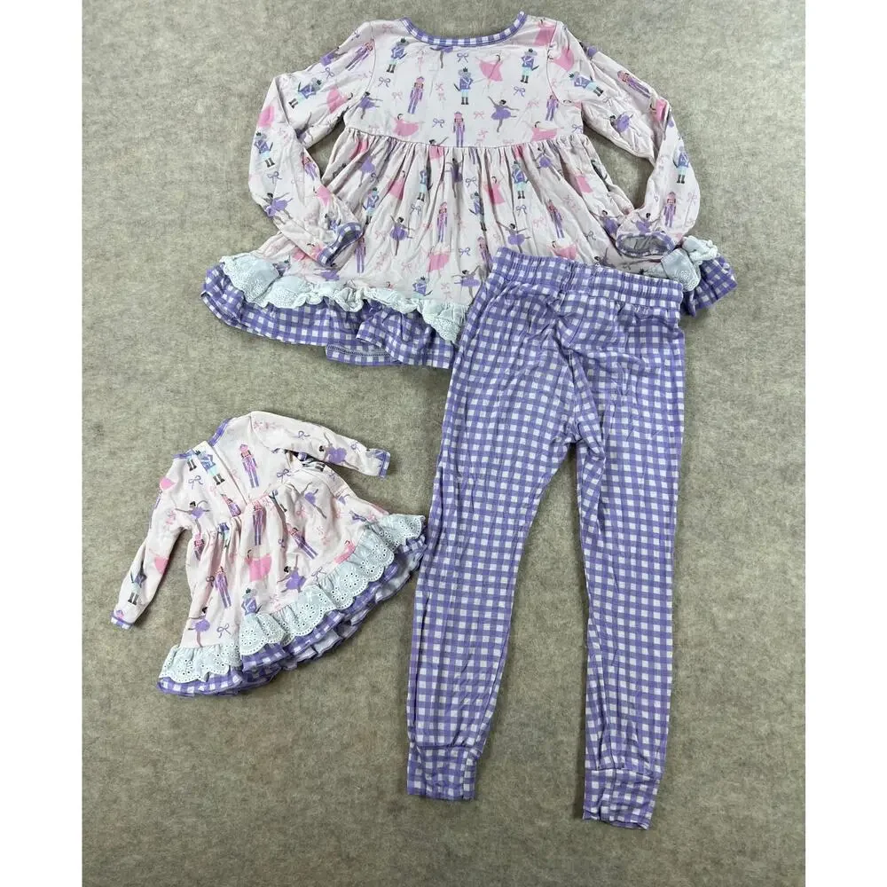 Smocked Sweets Nutcracker Bamboo Lounge Pajama Set Size 3 PLUS Doll gown